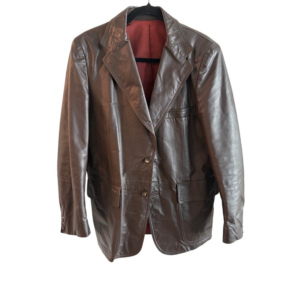 Vintage 1970s Leather Mates Dark Brown Leather Blazer Sport Coat